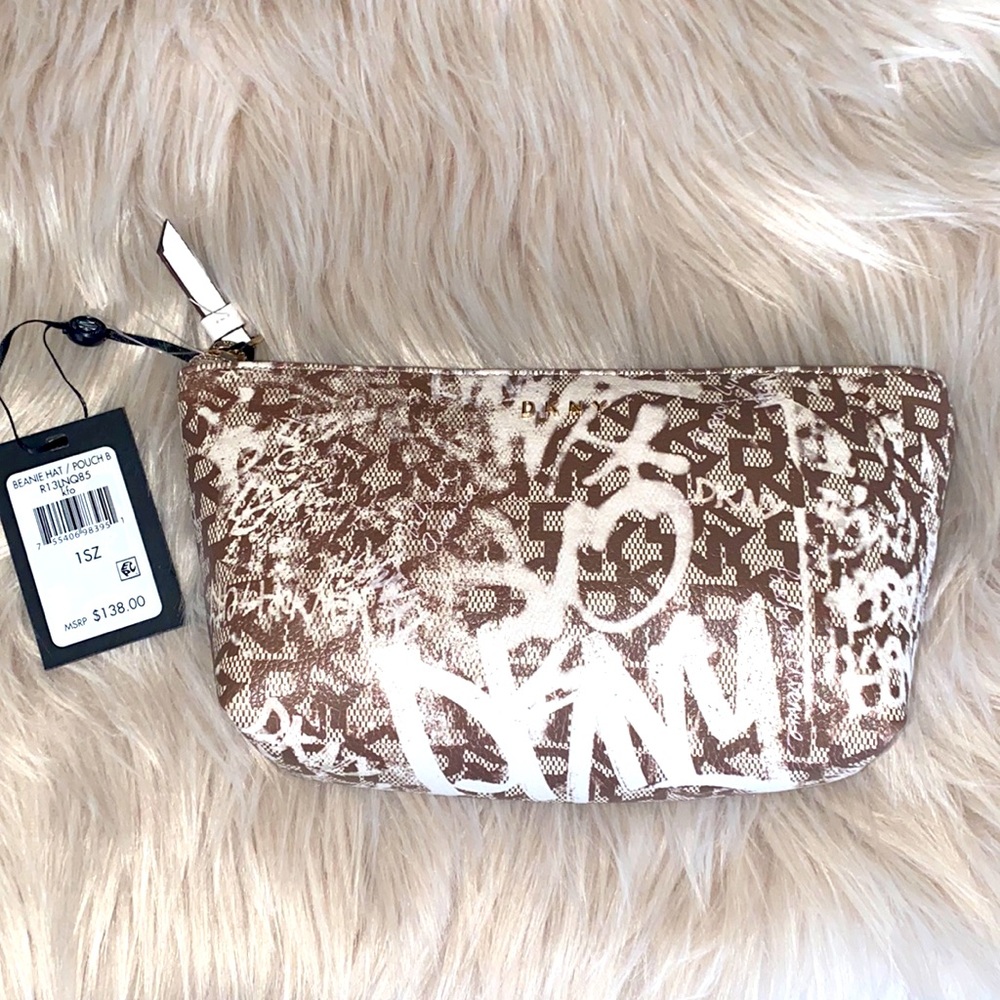 NEW Dkny Beanie Hat Pouch, Makeup Bag, Cosmetics Bag, Purse, Handbag
